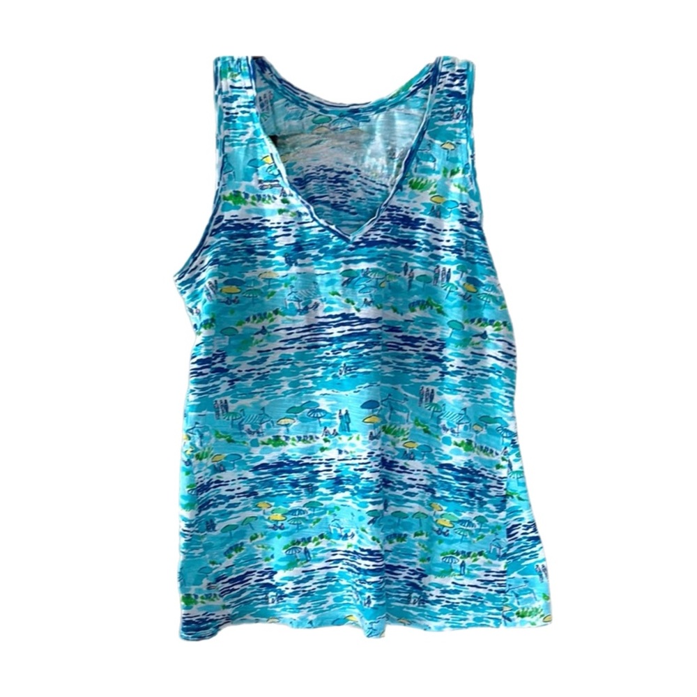 Lilly Pulitzer 100% cotton Tank top “High Tide” Print in Blue, Turquoise, Teal